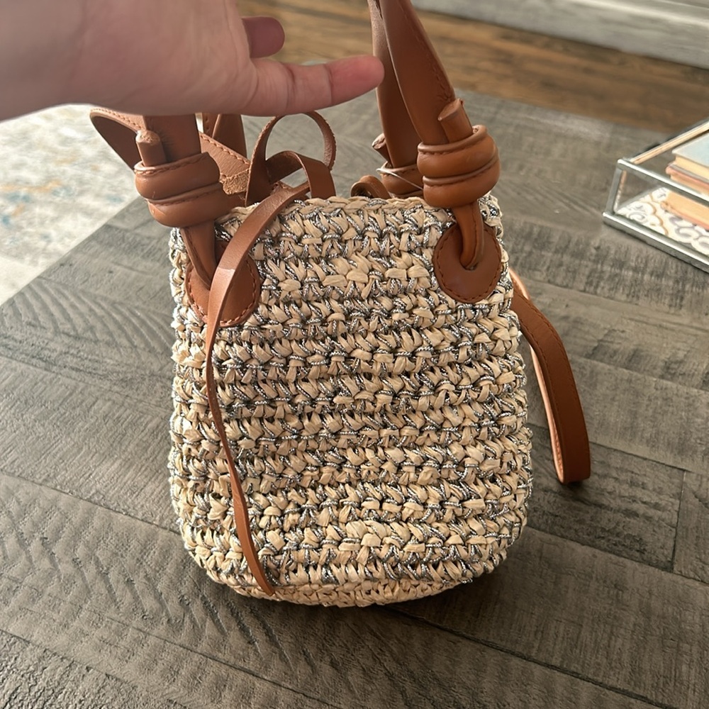 Anthropologie Maeve Rhinestone Raffia Mini Bag Day to Night Woven Beach Resort - Picture 7 of 10